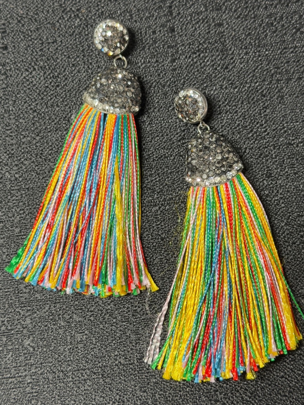 Multicolor Tassel Drop Earrings with Crystal Cap